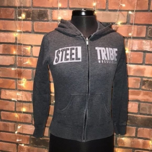 Steel Tribe Muscle Gear Grey Zip Up Sweatshirt - Picture 1 of 7